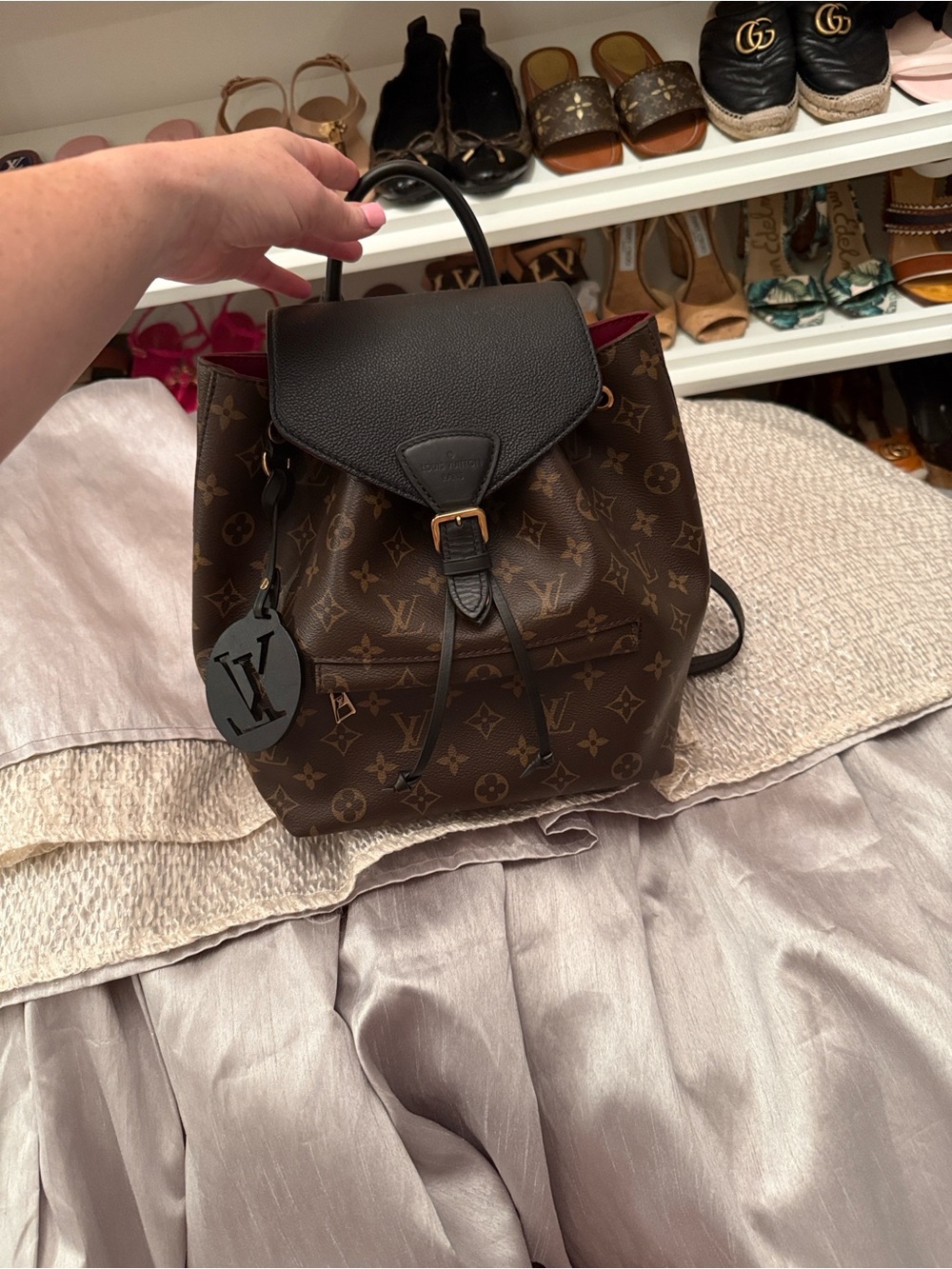 Louis Vuitton Brown Monogram Canvas Backpack with Black Flap